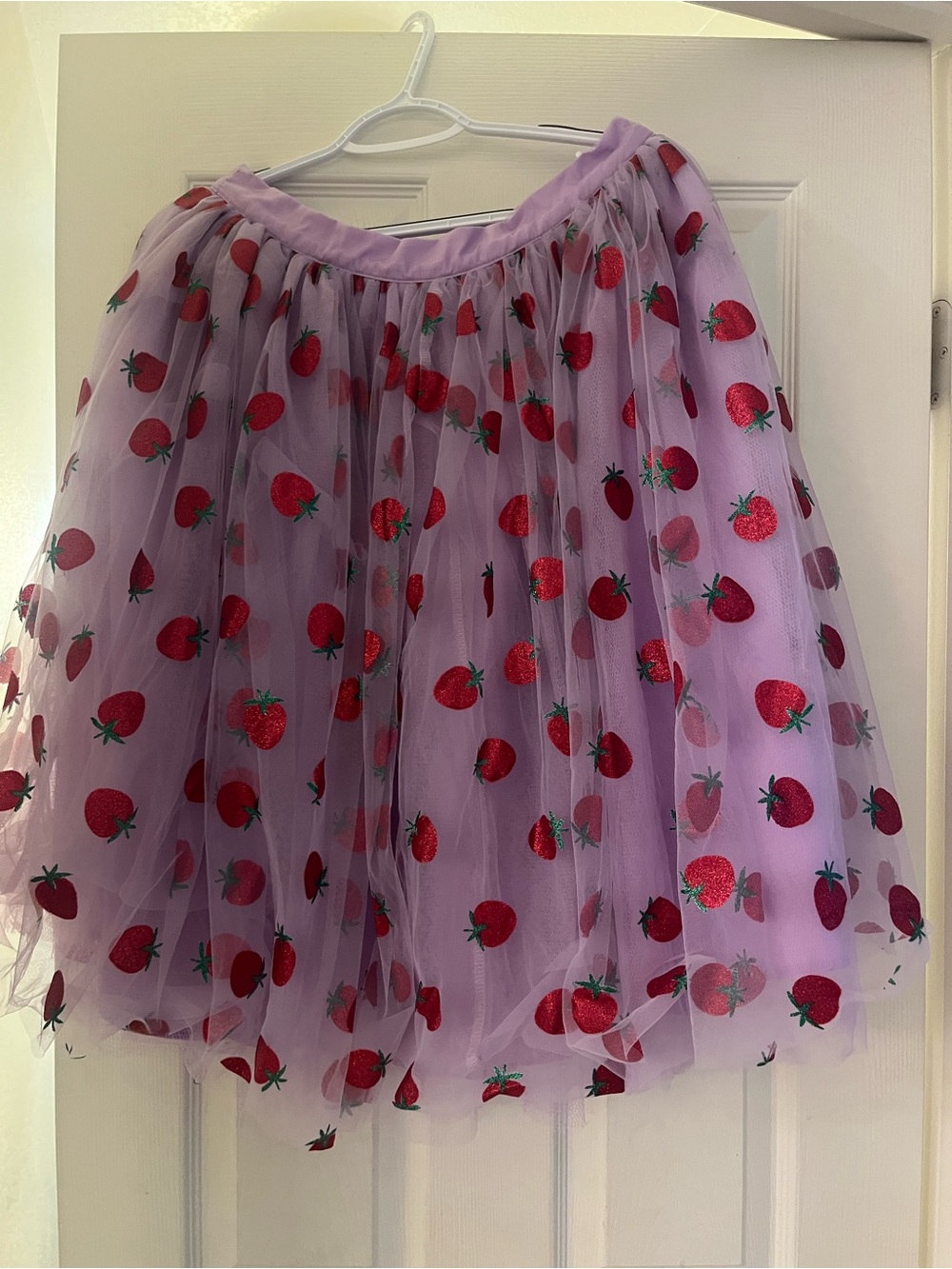Unique Vintage Strawberry Tulle Swing Skirt – Size L (10–12)